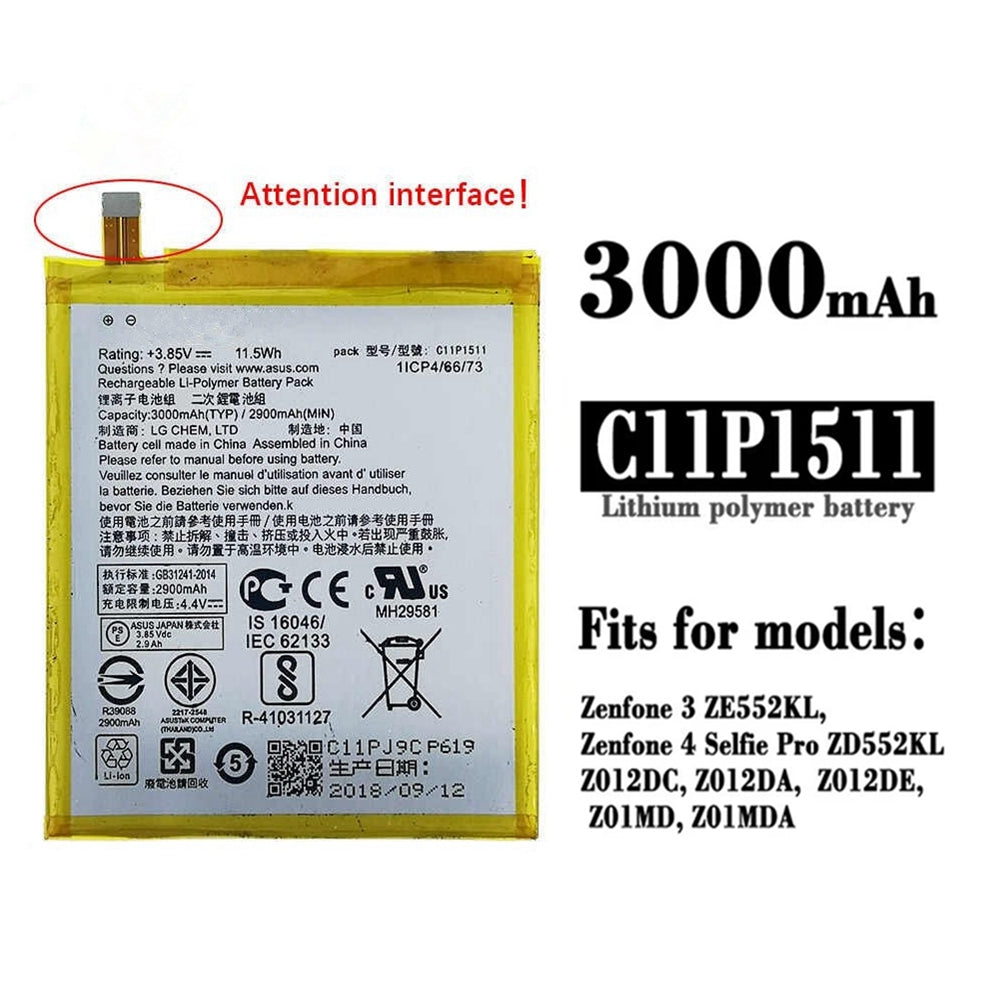 Replacement Battery for ASUS Zenfone 3 (ZE552KL ZS570KL), C11P1511 Replacement Battery for ASUS Zenfone 3 (ZE552KL ZS570KL), C11P1511